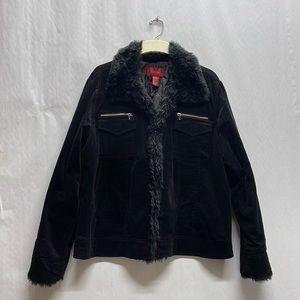 Paris Blues Outerwear Black Corduroy Fur Coat Size 3X